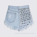 Hot Summer High Waist Baggy Rhinestone Denim Shorts